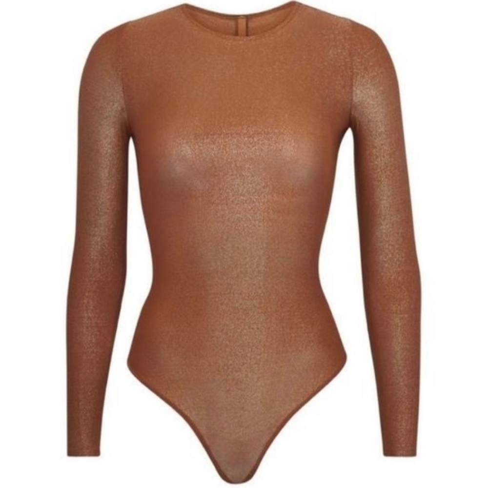 SKIMS - Copper Shimmer Long Sleeve Bodysuit, large